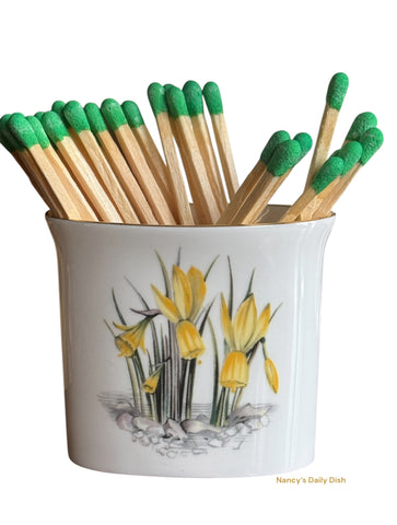 Vintage English Worcester Yellow Daffodil & Blue Gentian Flowers Matches / Toothpick / Cigarette Holder