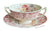 Vintage Red Transferware Polychrome Dual Handled Cream Soup Bowl and Plate Royal Doulton Pomeroy Urn w/ Flowers