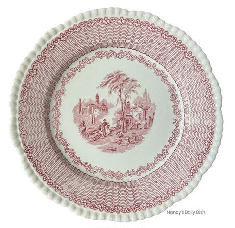 Antique Red / Pink Staffordshire Plate  Purple Transferware Plate Adams Mazara Fishing Town Italy Italian