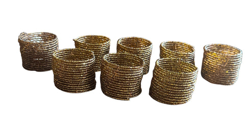 Set of 8 Brown Dark Amber Beaded  Napkin Rings