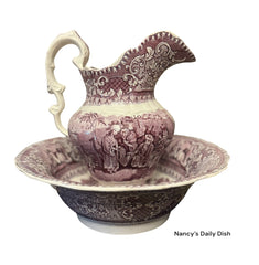Purple Transferware Wash Bowl Pitcher C 1840 Staffordshire Purple Transferware Wash Bowl Pitcher C 1840 Staffordshire