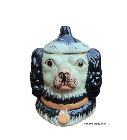 Staffordshire Black Spaniel Dog Head Jar Canistesr Figurine  - English Country Decor