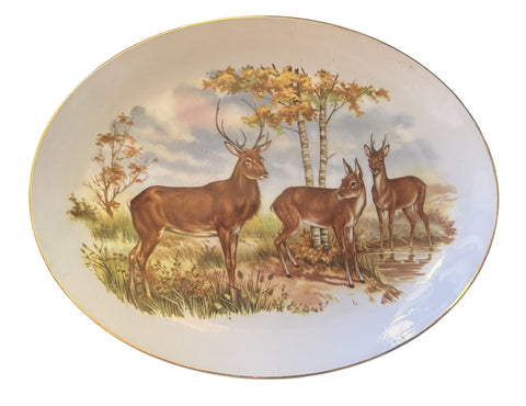 Vintage English Stag  🦌 Deer Doe in the Forest Platter
