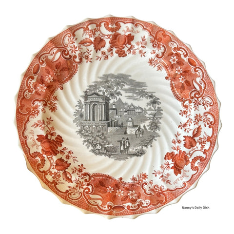 Stunning Bi Color Brick Red & Black Spode Copeland May Transferware Plate