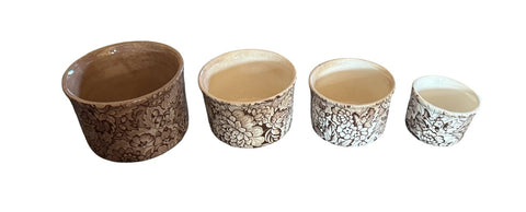 Set of 4 Brown English Ironstone Floral Chintz Transferware Nesting Measuring Bowls w/ Flowers- Cottage Kitchen