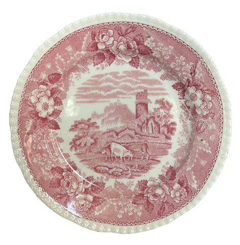 Farmhouse Scenery Grazing Cows / Cattle Red Transferware Plate