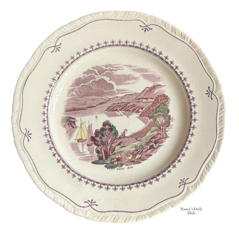 Historical Purple Polychrome English Transferware Plate Westpoint Hudson River