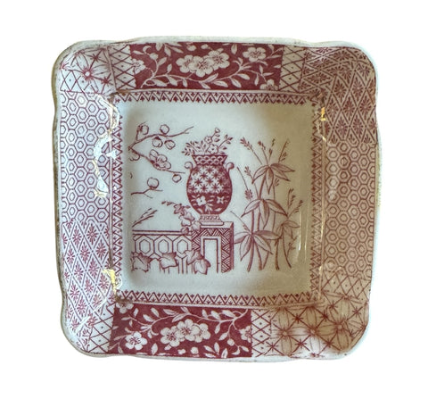 RARE W T Copeland & Sons Red Transferware  Square Dish Aesthetic Movement Kew