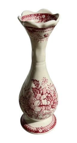 Vintage Red Tonquin English Transferware Rose Bud Vase Flowers Roses