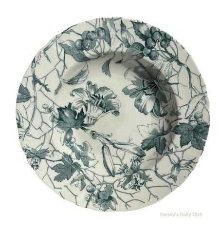 Vintage Teal Transferware English Rim Salad / Soup Bowl  Lily Rare