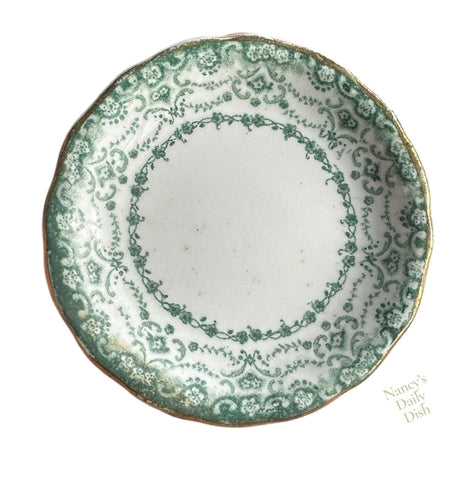 Antique Floral English Teal Transferware Butter Pat or Salt Dip Venice