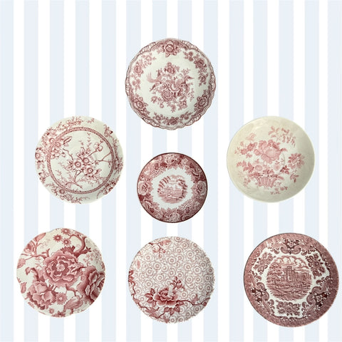 Instant Wall Display - Collection - Red English Transferware Plates  7 Mix n Match
