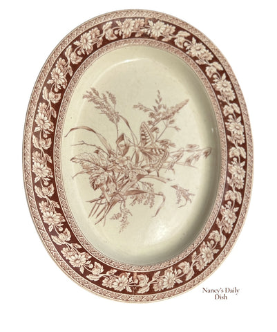 Spode Copeland Victorian Aesthetic Movement Brown Transferware Platter Monarch Butterfly & Daisies