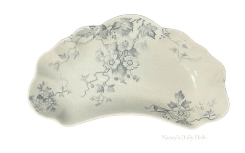 Antique Staffordshire Trailing Flowers Gray Transferware Bone Dish Crescent Plate