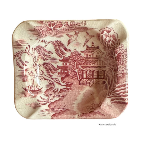 Vintage Ashtray Chinoiserie Willow English Red Transferware