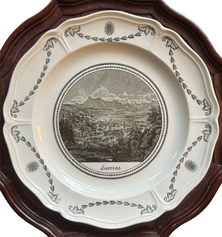 Antique Wedgwood Black Transferware Lucerne Pastoral Plate