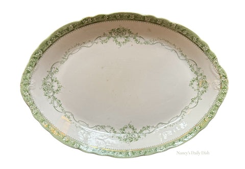 Antique Green Transferware Platter Wedgwood Vineyard Floral Scrolls & Roses