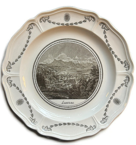 Antique Wedgwood Black Transferware Lucerne Pastoral Plate