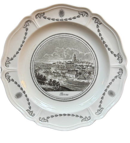 Antique Wedgwood Creamware Black Transferware Berne Switzerland Plate