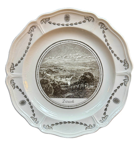 Antique Wedgwood Creamware Black Transferware Zurich Switzerland Plate