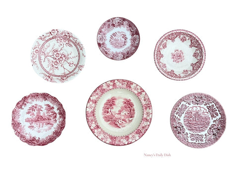 Instant Wall Display - Collection - Red English Transferware Plates 6 Mix n Match