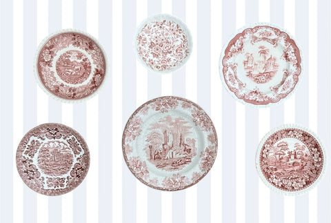 Instant Wall Display - Collection - Red English Transferware Plates 6 Mix n Match