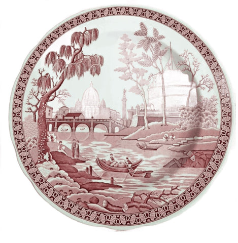 Red / Pink Transferware Plate Spode Archive Rome