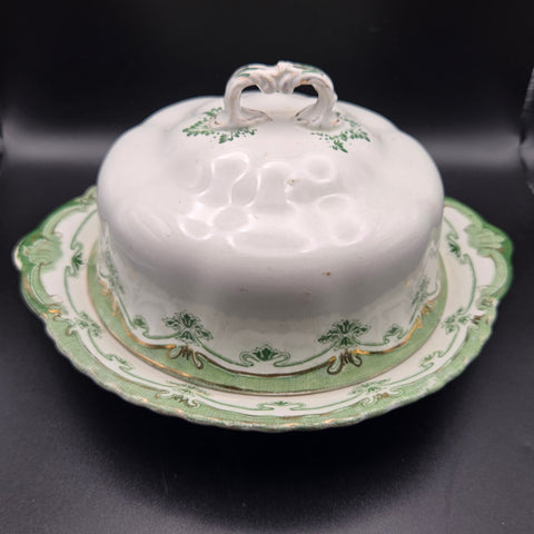 Rare Antique Derwent Ivy Leaves Green English Transferware Round Covered Butter Dish