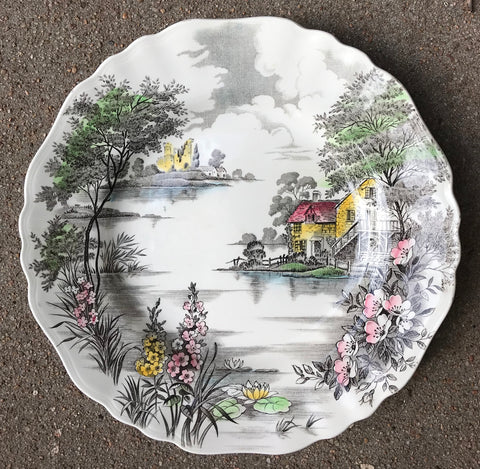 Dark Brown Hand Painted English Cottage Transferware Plate