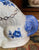 Vintage Pair Blue Transfer Floral Chintz English Staffordshire Dogs