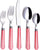 Red Gingham Flatware Service for 8 - 40 piece set - Red & White Checked Cutlery