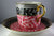 Antique Aesthetic Movement Bi Color Pink & Black Lg Joke Cup & Saucer leaves & Greek Key