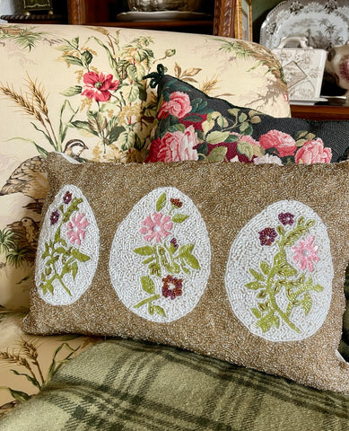 Beaded Easter Egg Botanical Floral Flowers Lumbar  / Throw Pillow
