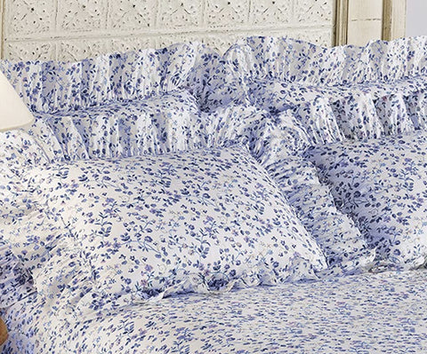 Pair of Lavender Periwinkle Blue Seer Sucker Ruffled Pillow Shams