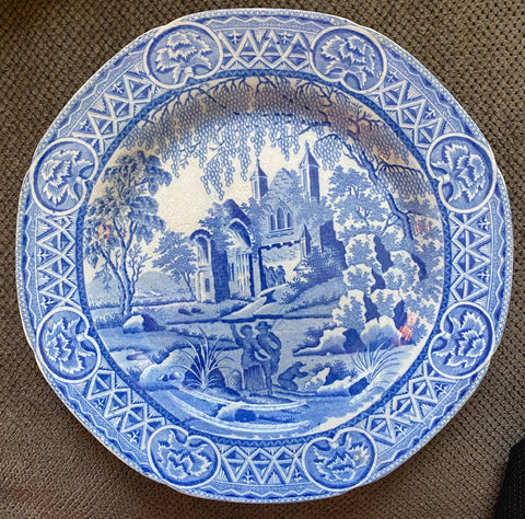 Early 19th Century Davenport Pastoral Staffordshire Blue Transferware Plate