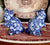 Pair of Blue & White Calico Chintz Staffordshire Cats Transferware