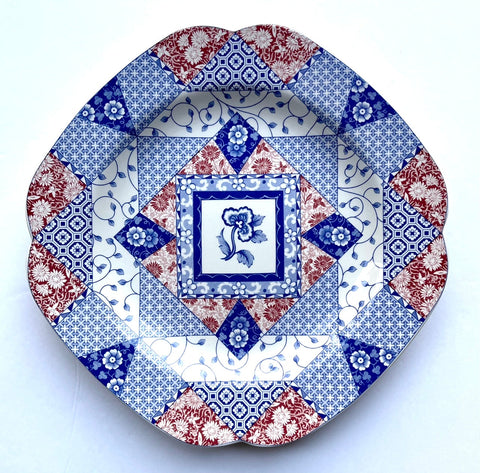 Spode Red & Blue Bi Color Transferware Patchwork Quilt Plate 4