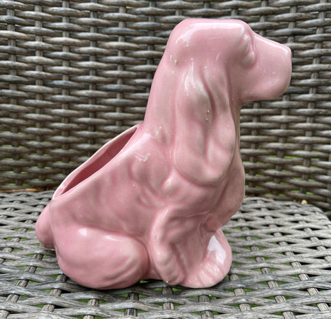 Vintage English Country Pink Cocker Spaniel Dog Planter / Flower Pots