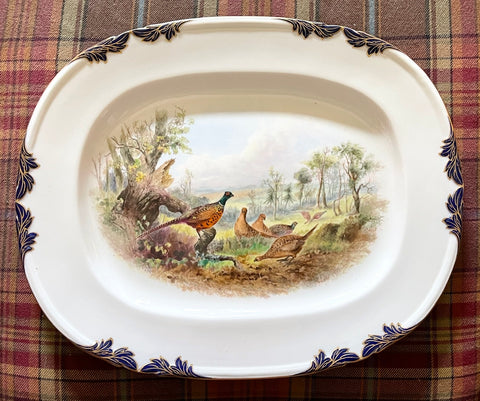Antique Cobalt Trim English Country Game Bird Pheasant Platter Royal Worcester