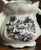 English Black Transferware Scuttle Shaving Mug Cup w/ Fishing & Cottage Scenes