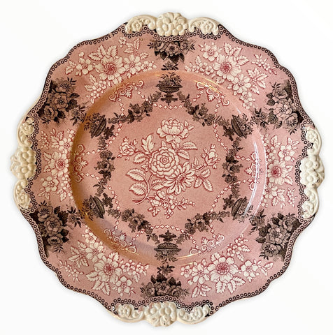 circa 1835 Rare Pink Two Color Transferware Plate Etruscan Festoon Ridgway