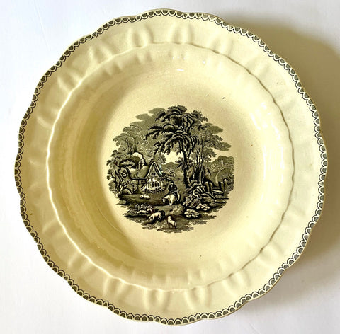 12” Vintage Black Transferware Plate Charger Hunter Cottage Horse