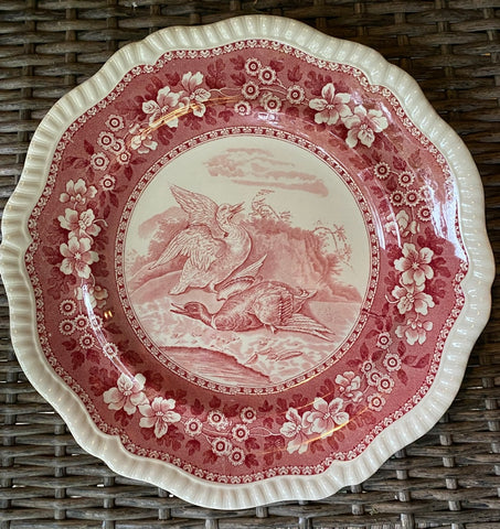 RARE Vintage Spode Copeland Tower Red Transferware Plate Game Bird Wild Duck No. 1