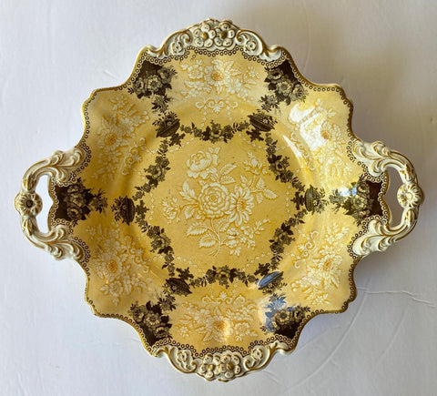 1835 Bi Color Yellow Transferware Handled Plate Etruscan Festoon Ridgway