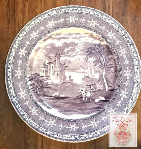 Purple Toile Cookie Tray Transferware Charger Platter Grazing Cattle Sheep Castle