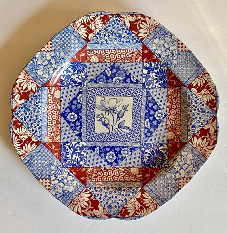 Spode Red & Blue Bi Color Transferware Patchwork Quilt Plate 2