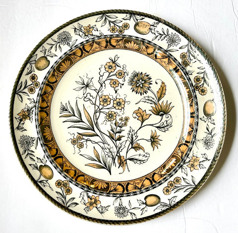 Black Transferware Lustreware Plate Spode Copeland circa 1879 Wildflowers