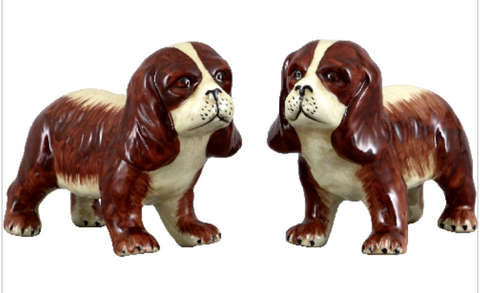 Adorable Pair 5" Brown Staffordshire style Standing King Cavalier Spaniel Dogs Pups