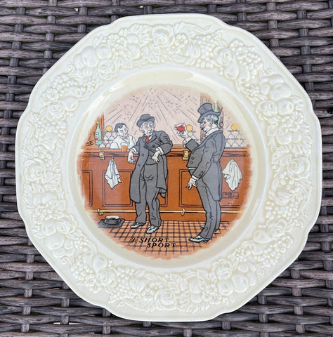 Antique English Pub Plate Transfer Ware Humorous Saloon A SHORT SPORT / Bar Decor no. 1 of 6