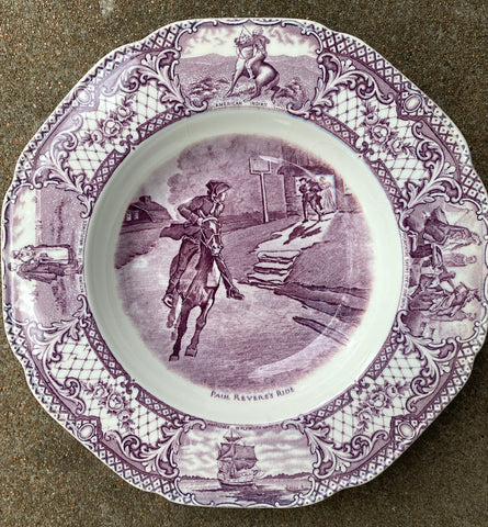Purple Colonial Times Transferware Plate Paul Revere's Ride American History Historical Staffordshire